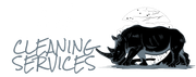 Logo with text "CLEANING SERVICES" and a black rhinoceros.
