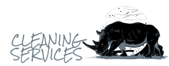 Logo with text "CLEANING SERVICES" and a black rhinoceros.
