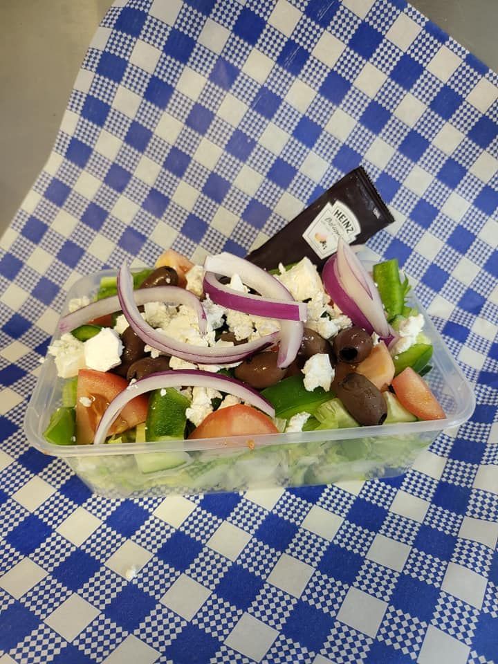 Greek Salad in a Clear Container — Boundary Street Fish & Burger Bar in Railway Estate, QLD