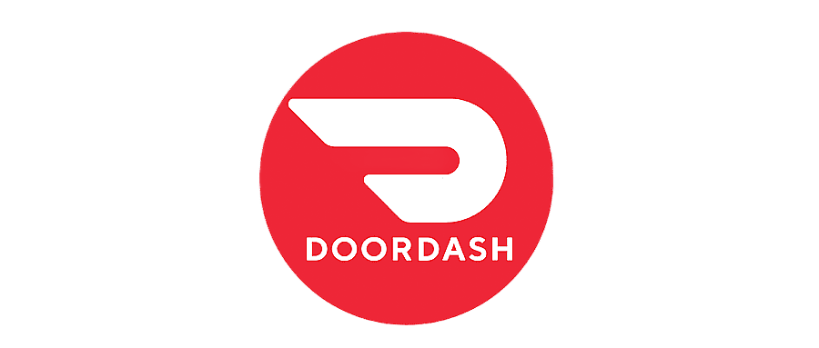 DoorDash logo with red wordmark and icon on a white background