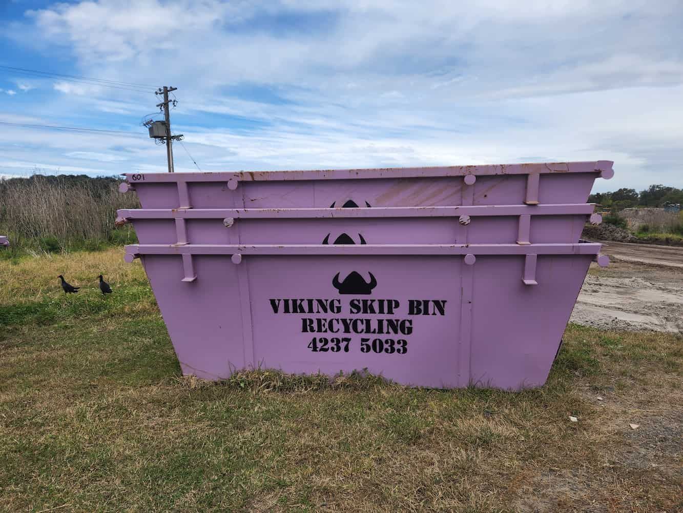A Purple Dumpster That Says Viking Skip Bin Recycling on It — Viking Skip Bin Recycling In Kiama, NSW