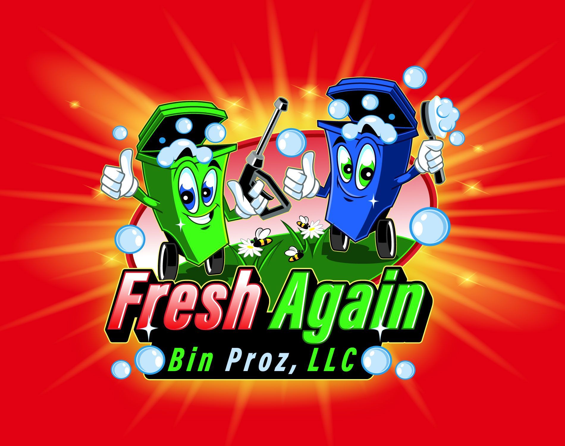 A logo for a company called fresh again bin proz llc