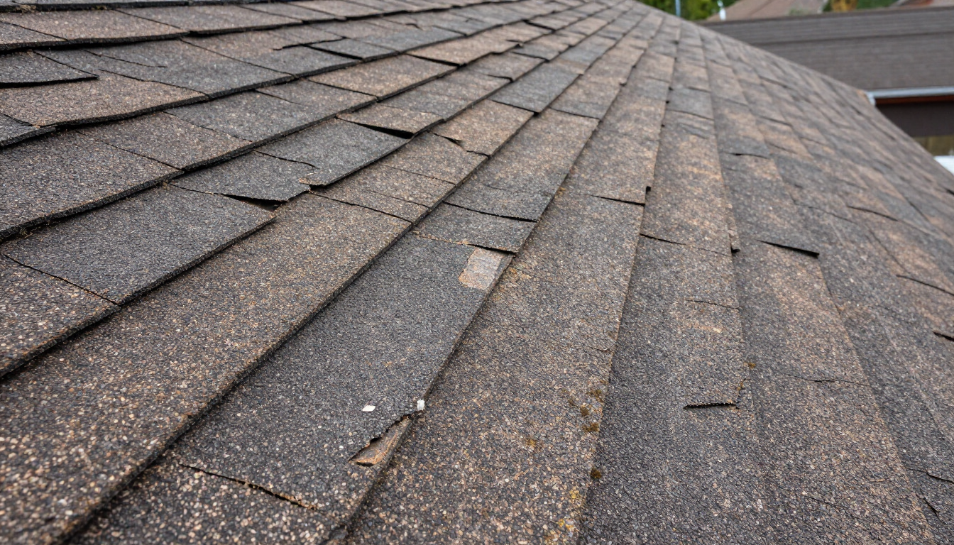 Damaged roof shingles