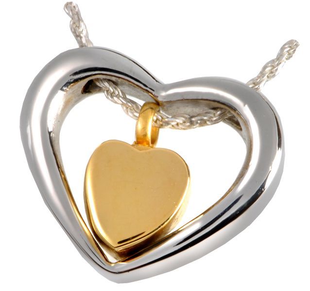 Heart in Heart Stainless Steel Pendant — Little Treasures Pet Cremation in Bells Park, QLD