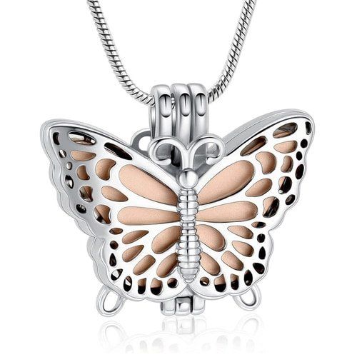 Butterfly Urn Pendant Rose Gold — Little Treasures Pet Cremation in Bells Park, QLD