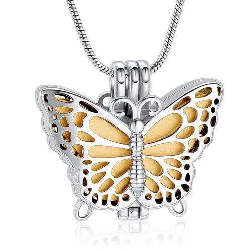 Butterfly Urn Pendant Gold — Little Treasures Pet Cremation in Bells Park, QLD