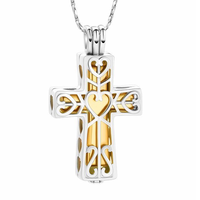 Cross Urn Pendant Silver and Gold Tone — Little Treasures Pet Cremation in Bells Park, QLD
