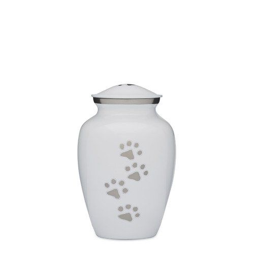 White and Silder Paws to Heaven Urn — Little Treasures Pet Cremation in Bells Park, QLD