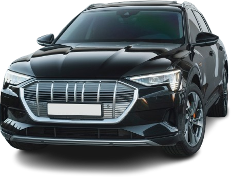 Black luxury SUV front view on a white background