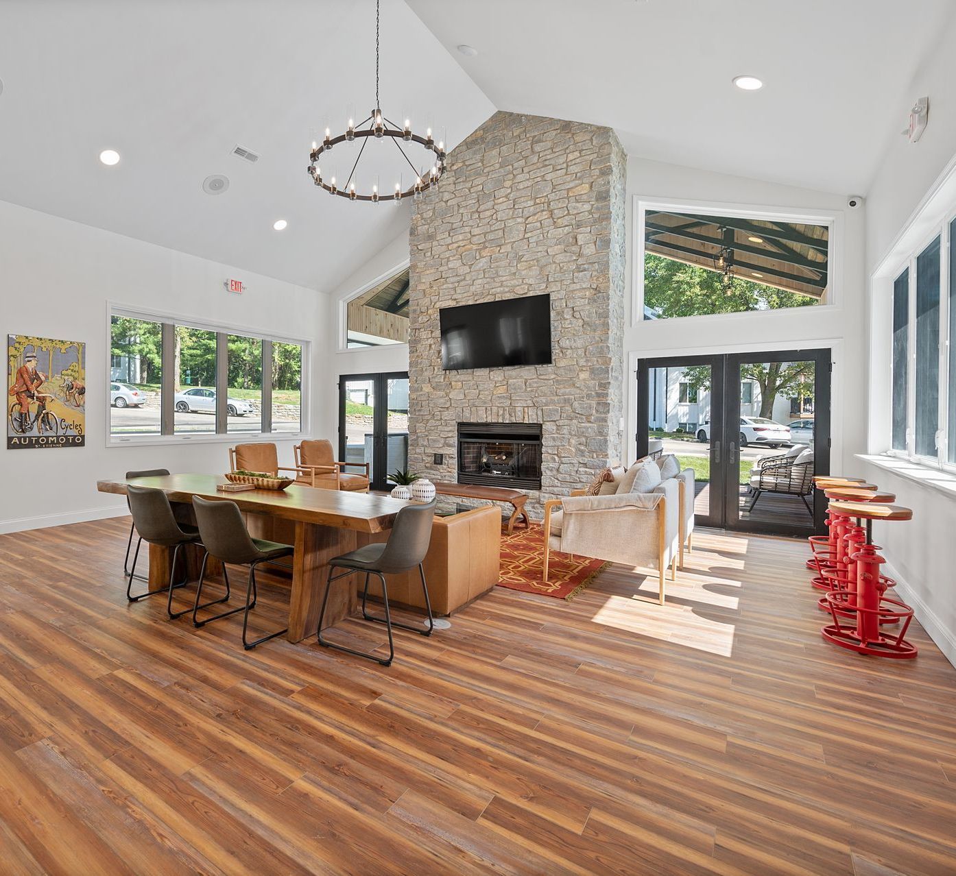 Clubhouse at 890 Loveland with fireplace, seating area, and modern décor