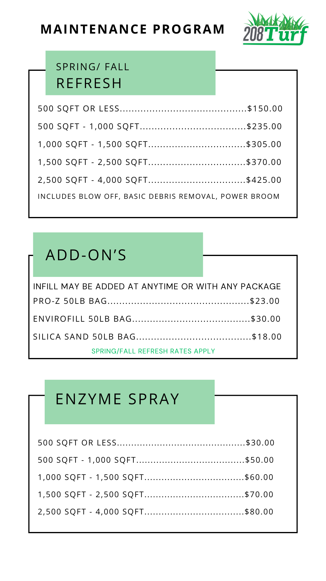 Artificial Turf Maintenance Packages | 208Turf