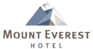 Logotipo do Mount Everest Hotel com uma montanha estilizada em azul, cinza e branco.