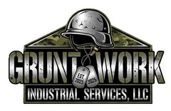 Grunt Work Industrial Services, LLC logo with a hard hat over bold industrial text