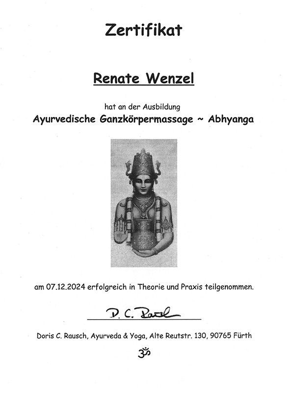 Ayurvedische Ganzkörpermassage - Abhyanga Zertifikat