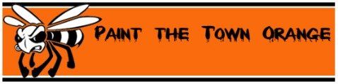 A logo for paint the town orange with a bee on it