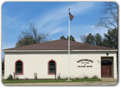 A white building with the word harrisburg on it