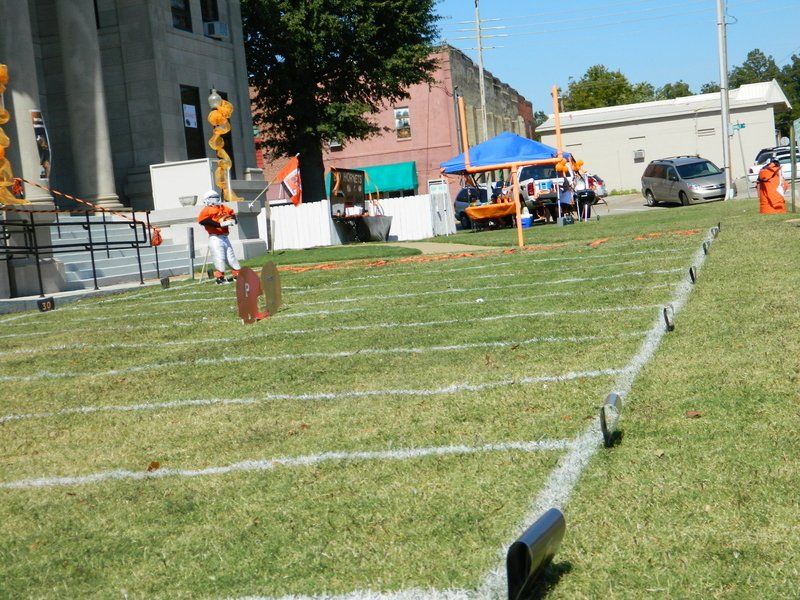 A football field with a sign that says ' a ' on it