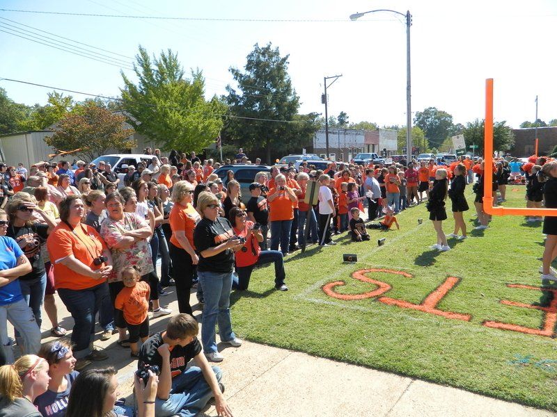 A crowd of people watching a game with ts written on the grass