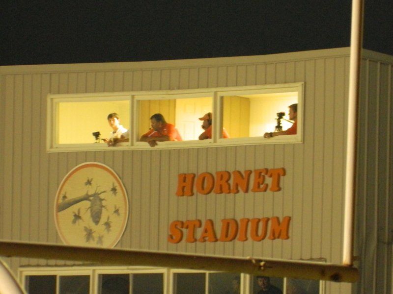 Hornet stadium has a clock on the side of it