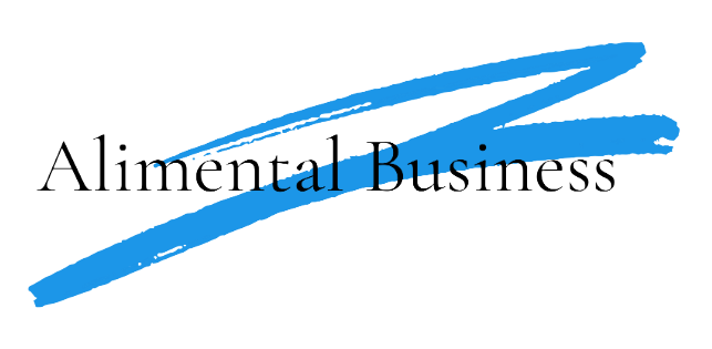 A blue and white logo for alimental business