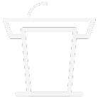 A white podium with a microphone attached to it on a white background.