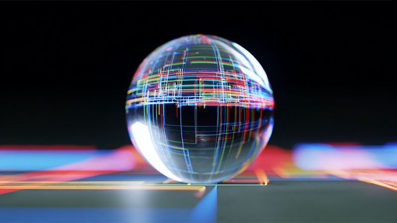 Crystal ball on a neon floor