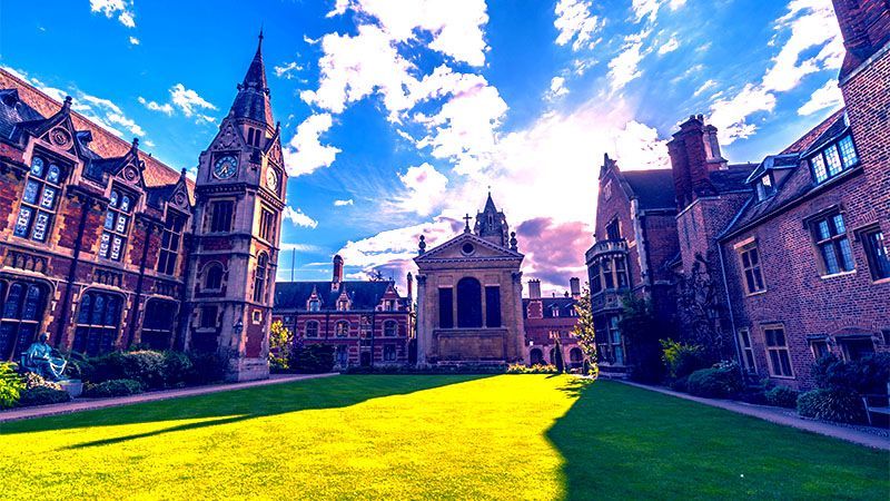 Pembroke College lawn bathed in sunlight