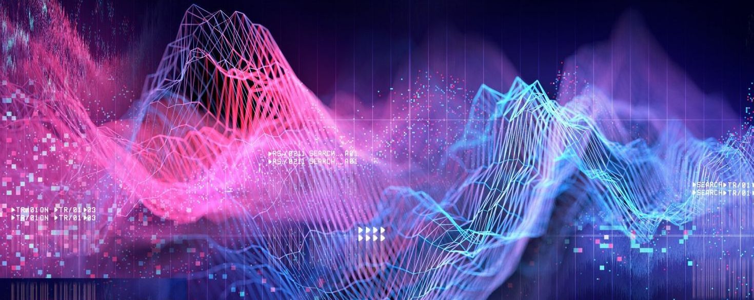Neon topography lines overlaying a dark background