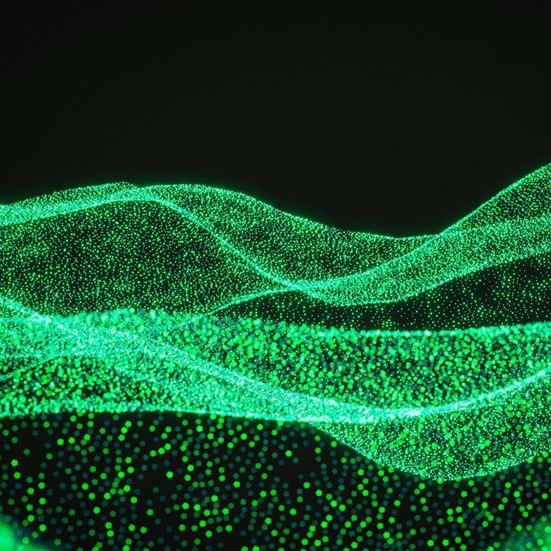 Neon green waves composed of dots
