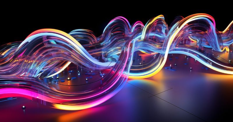 An abstract set of neon liquid lines coiling up and down