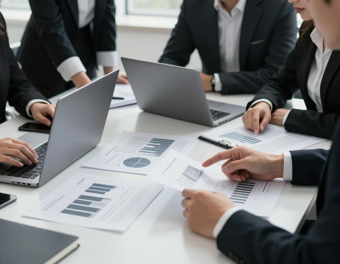 Equipo analizando métricas y reportes para tomar decisiones de negocio.