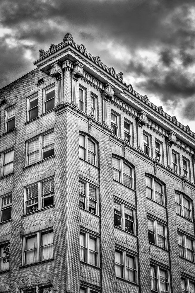 Black and white view of Freds Building - Click to view our History webpage