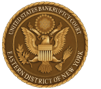 Seal of the U.S. Bankruptcy Court, Eastern District of New York, with gold eagle emblem on a brown background