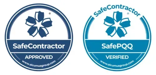 SafeContractor Approved and SafePQQ Verified accreditation badges
