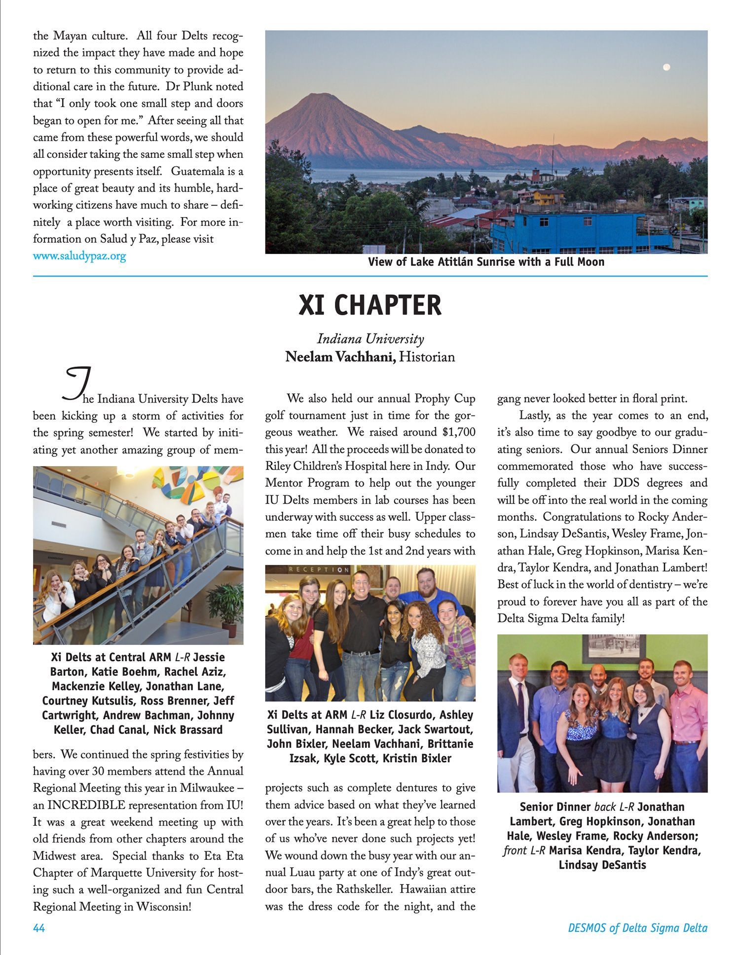 Collage of a chapter page with text and photos, including a mountain sunset, classroom, and group of students