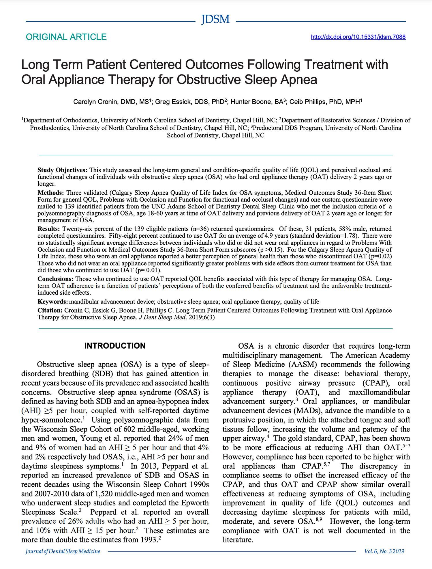 Journal article page titled “Long Term Patient Contact Outcomes Following Treatment…” with dense two-column text.