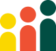 Three colorful human figures in yellow, orange, and dark green.