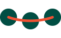 Three dark green circles linked by a curved orange line on a white background