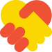 Red and yellow handshake icon on a white background
