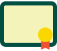 Award certificate icon with green border, pale yellow center, and red ribbon seal