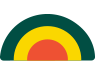 Retro rainbow semicircle in green, yellow, and red on a white background