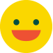 Yellow smiley face with red mouth and blue eyes on a white background