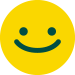 Smiling yellow face icon with blue eyes and a blue smile on a white background