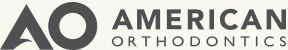 American Orthodontics logo with stylized AO letters in black and gray text