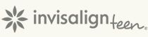 Invisalign Teen logo in gray and teal text with a flower-like icon on a light background