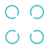 Four aqua-colored partially open circles arranged in a square.