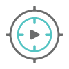 A target reticle with a play button in the center. The reticle is gray, and the inner circle is teal.