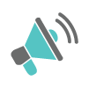 Teal and grey megaphone with sound waves.