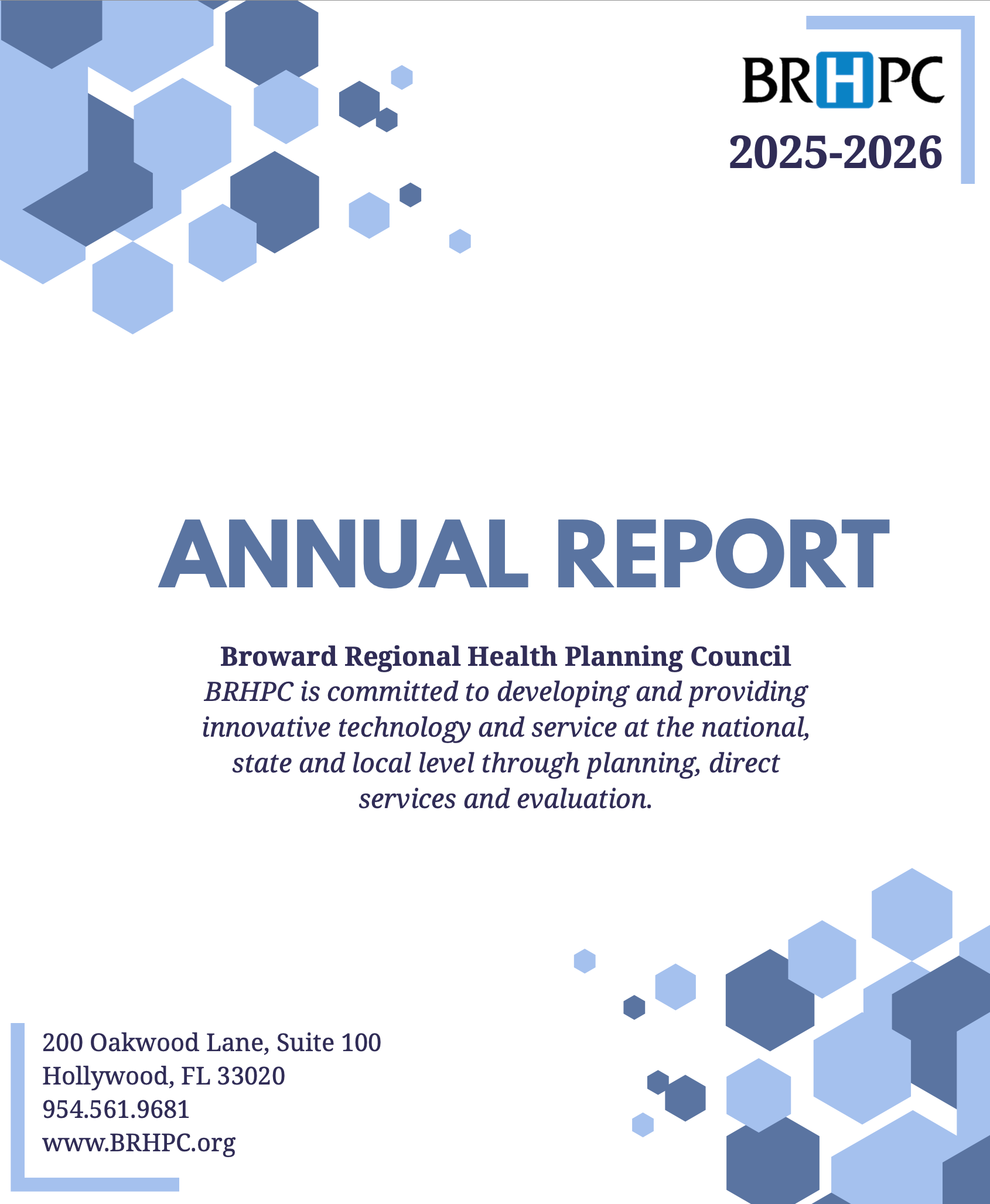 The cover of the broward regional health planning council annual report