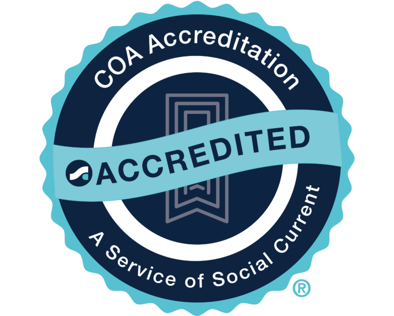 A seal that says coa accreditation a service of social current